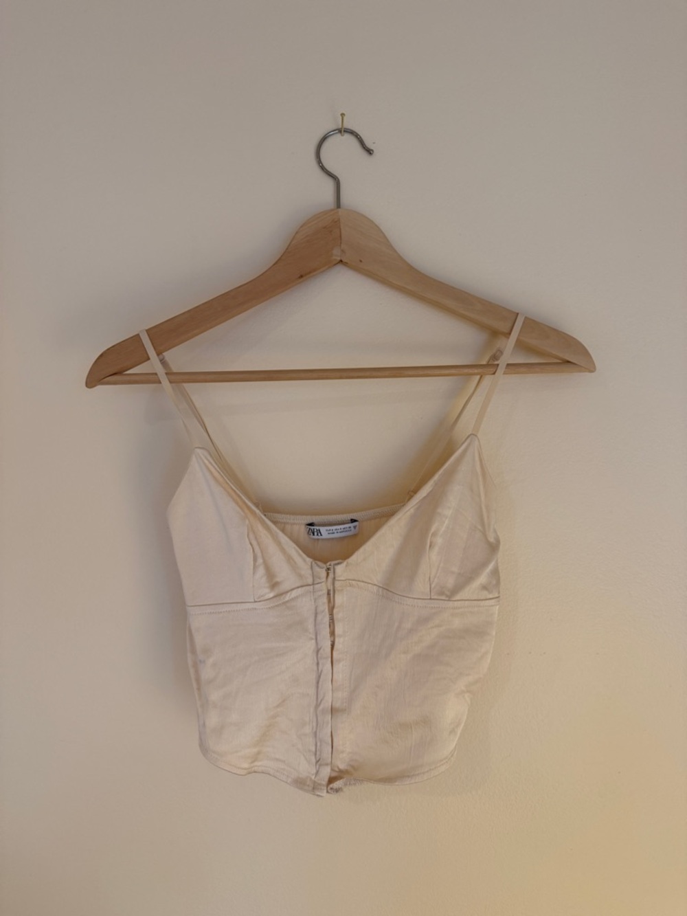 Zara Cream Button-Front Bustier Satin Cami